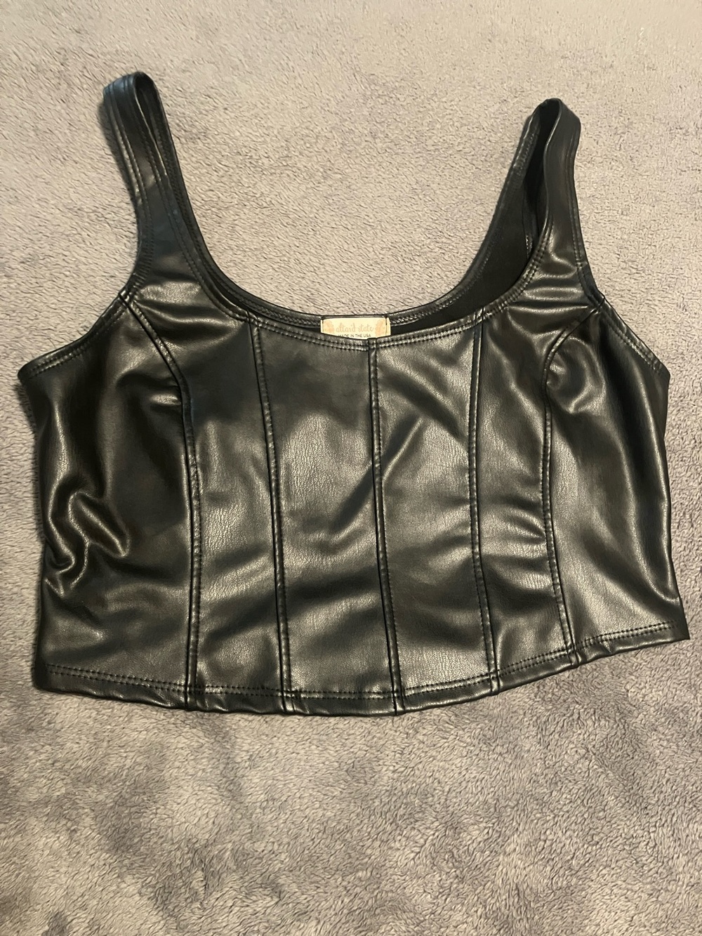 Altar'd State Black Faux Leather Cropped Tank Top